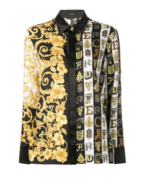 versace gold hibiscus print silk shirt|versace silk shirts for cheap.